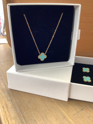 Santorini Gold Clover Necklace - Turquoise