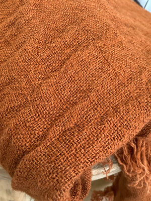 Fringed Linen Throw - Rust