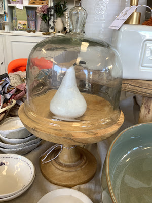 Glass Cloche with Footed Wood Stand