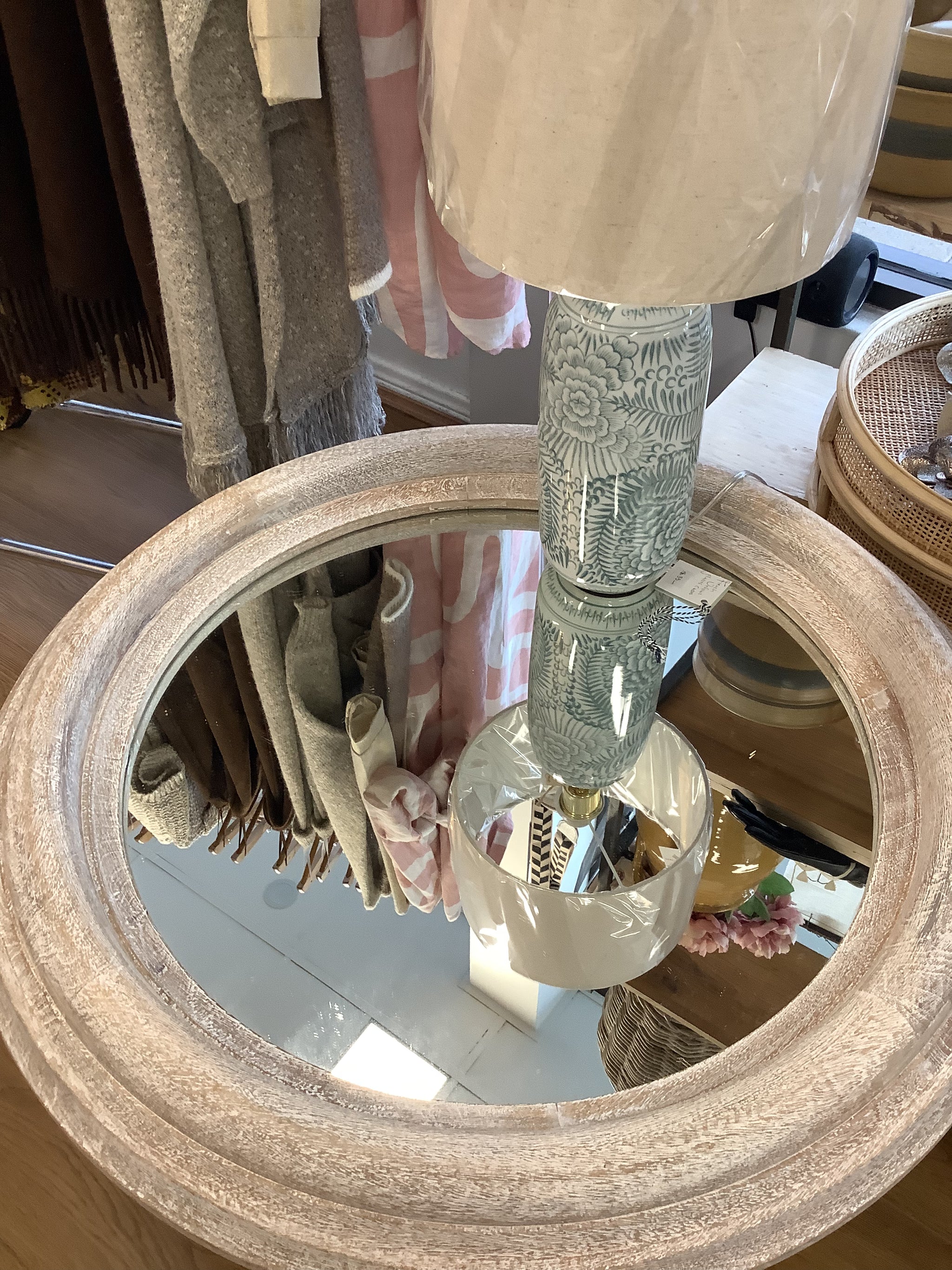 Round Mirror with Oak Frame