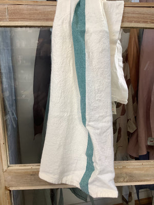 linen teatowel white with centre green stripe made in france
