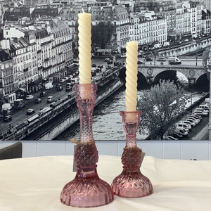 Cut Glass Candlestick - Pink (Small or Large)