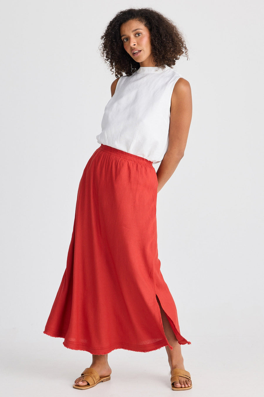 Sicily Skirt - Cherry Linen Blend
