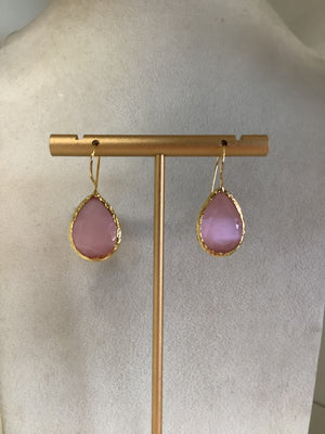 Semi Precious Gemstone Teardrop Earring - Pink