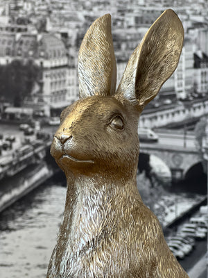 Sitting Hare Large - White/Champagne Gold