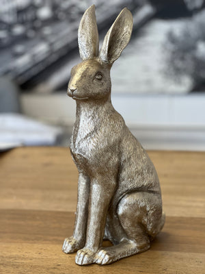 Sitting Hare Large - White/Champagne Gold