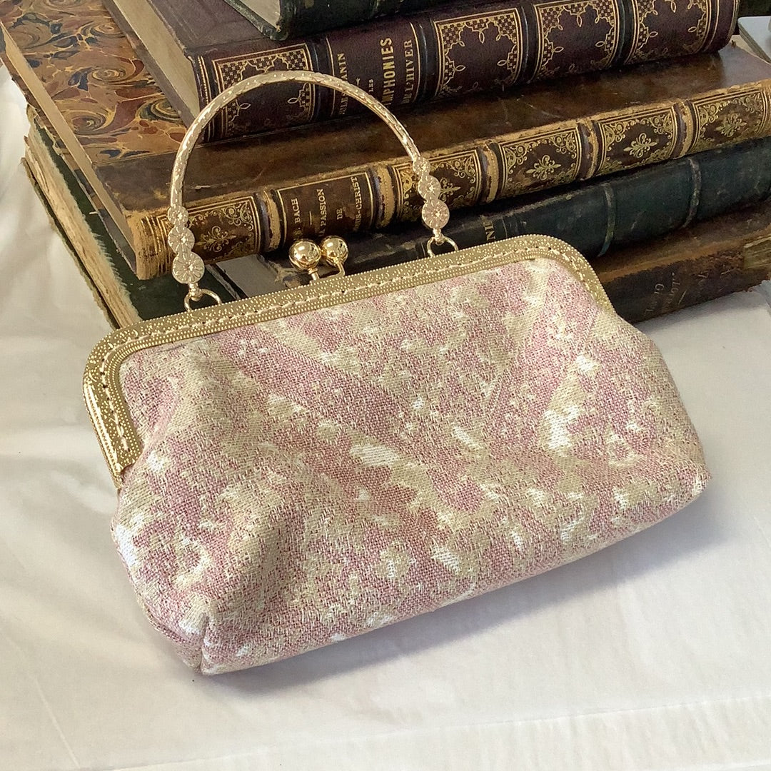 Marie Antoinette Purse with Handle & Clasp (Gold & Pink Motif)