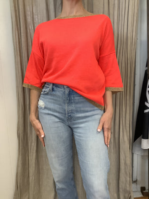 Lurex Knit Top - Coral/Beige