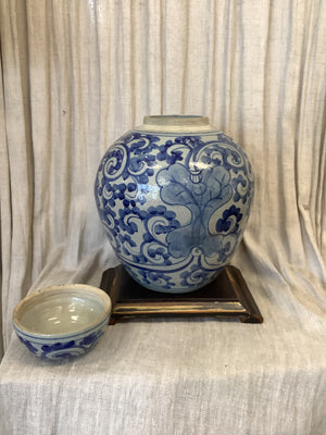 Antique Chinese Blue and off-white Vase/Urn with Lid