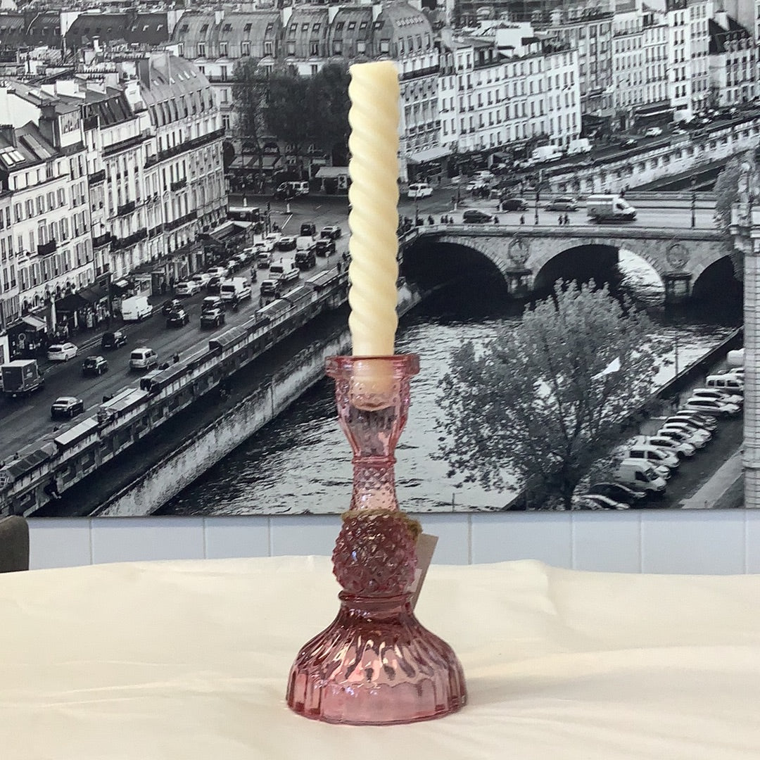 Cut Glass Candlestick - Pink (Small or Large)