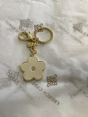 Gold and Cream Flower Keyring