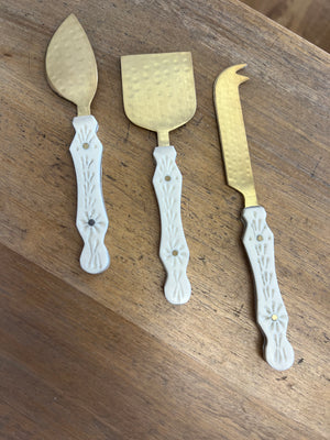 Sienna Cheese Knife Set - Gold & Ivory