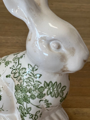 Botanical Green Ceramic Bunny Ornament