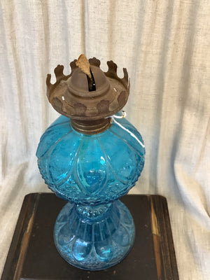 Antique Blue Glass Oil Lamp