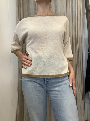 Lurex Knit Top - Coral/Beige