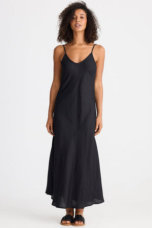 Coco Bias Dress - Black Linen Blend