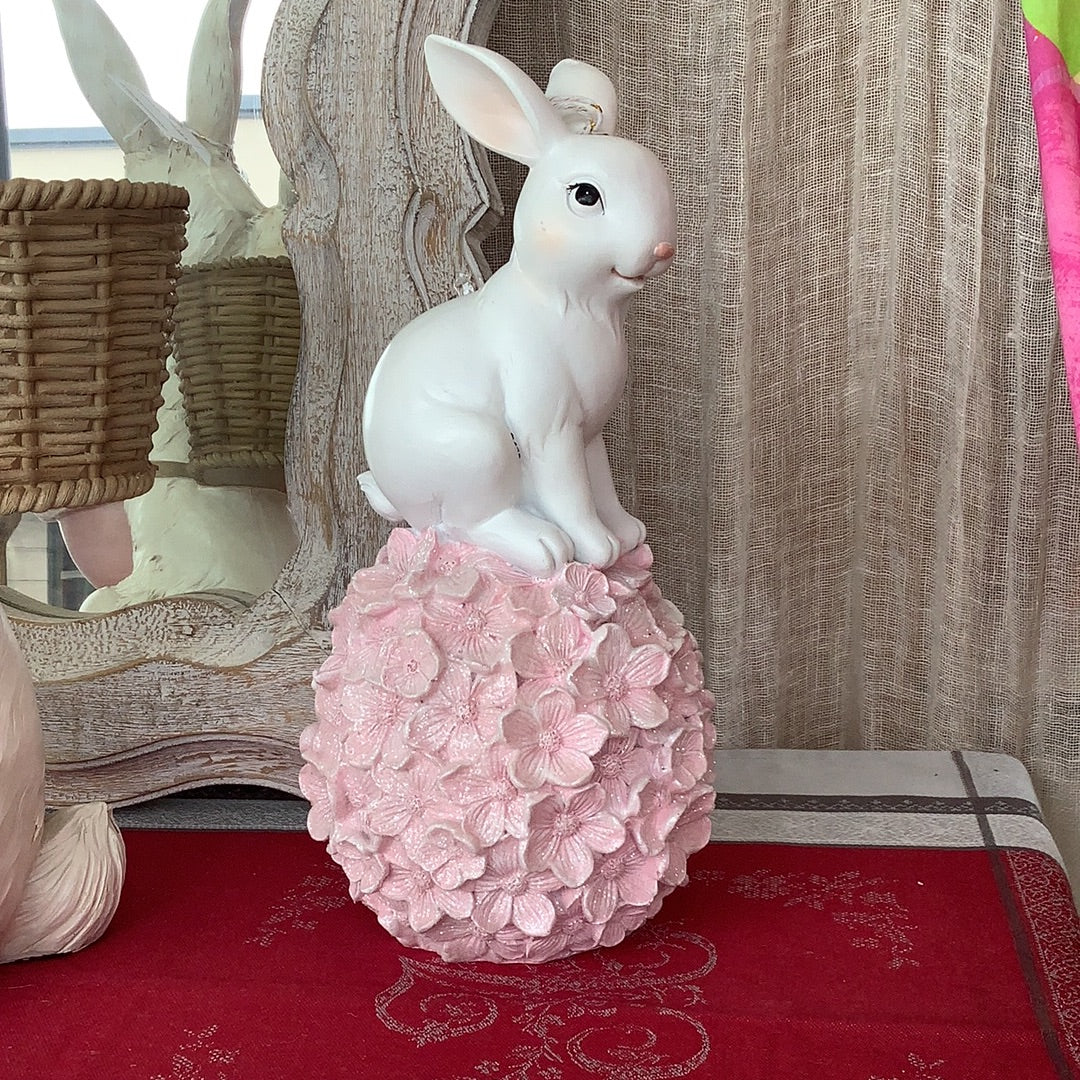 Bunny with Floral Egg Ornament - Pink