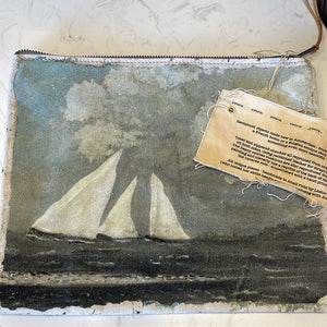 Canvas Painting  Zip Clutch - Sail Boats