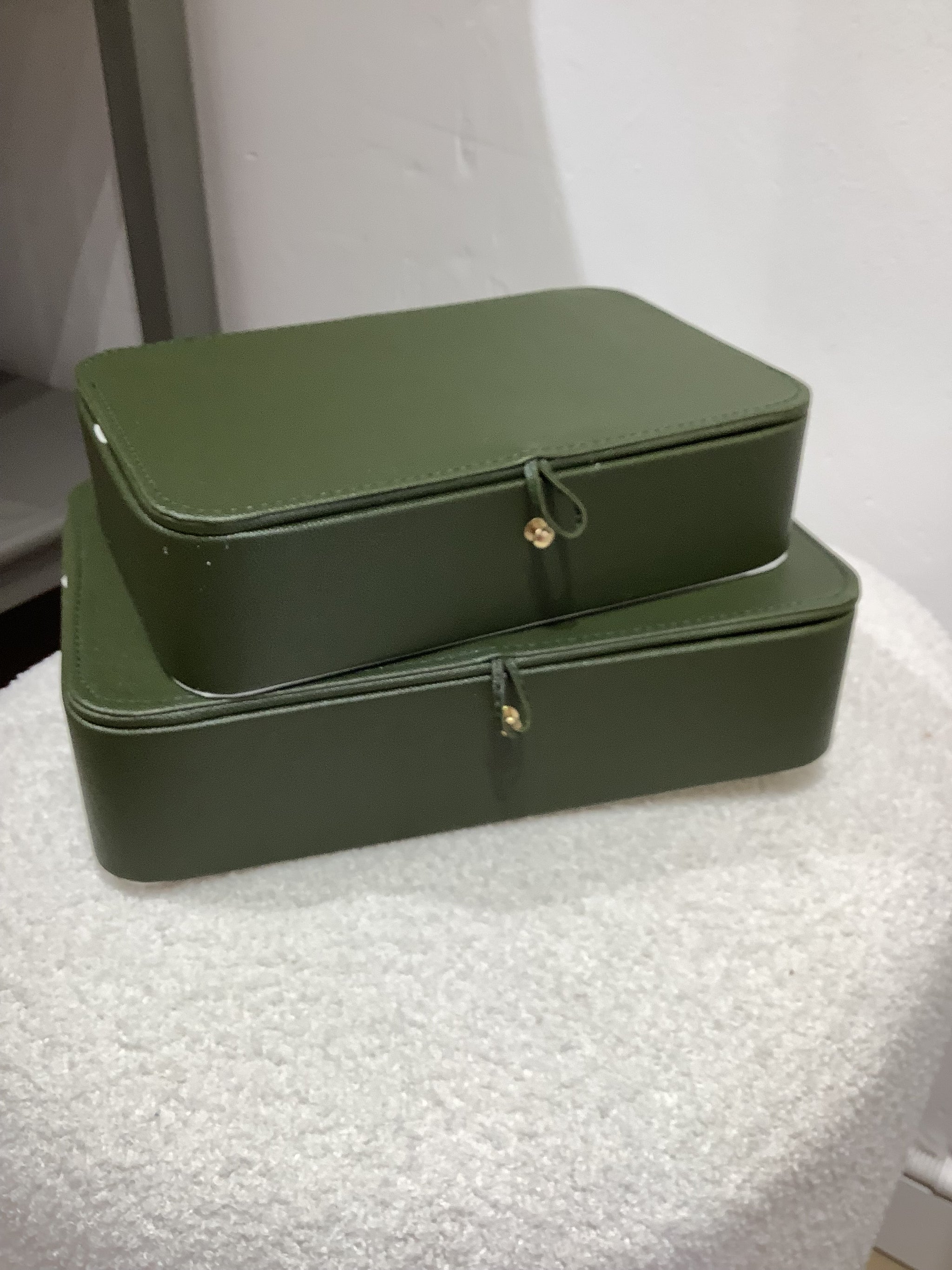 Moss Green Stitched Decor Boxes - Small/Large