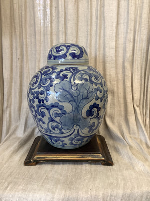 Antique Chinese Blue and off-white Vase/Urn with Lid