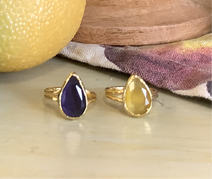 Semi Precious Teardrop Stone Gold Rings