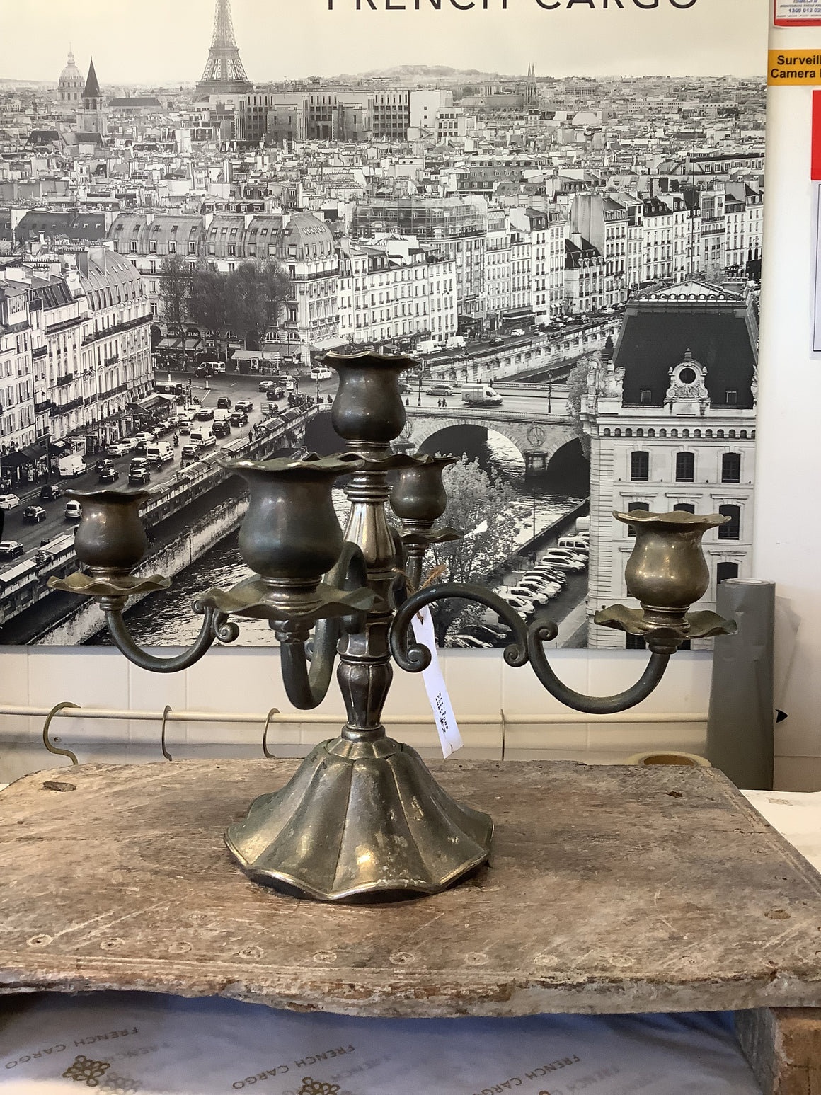 Antique Brass 5 Armed Candelabra