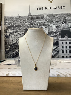 Semi Precious Teardrop Pendant on Gold Necklace - Deep Blue