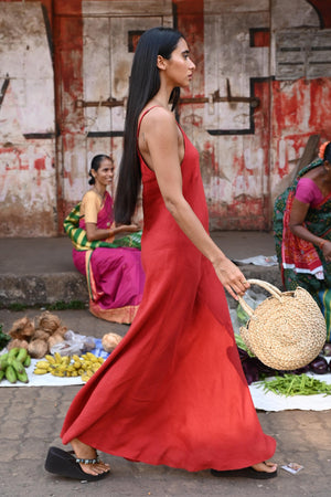 Coco Bias Dress - Cherry Linen Blend