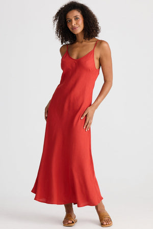 Coco Bias Dress - Cherry Linen Blend