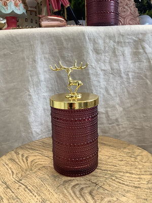 Glass Reindeer  Vessel - Burgundy