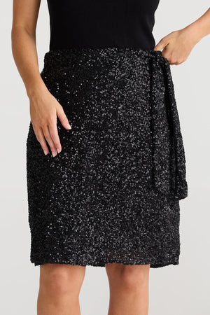 Mae Wrap Skirt - Black Sequin