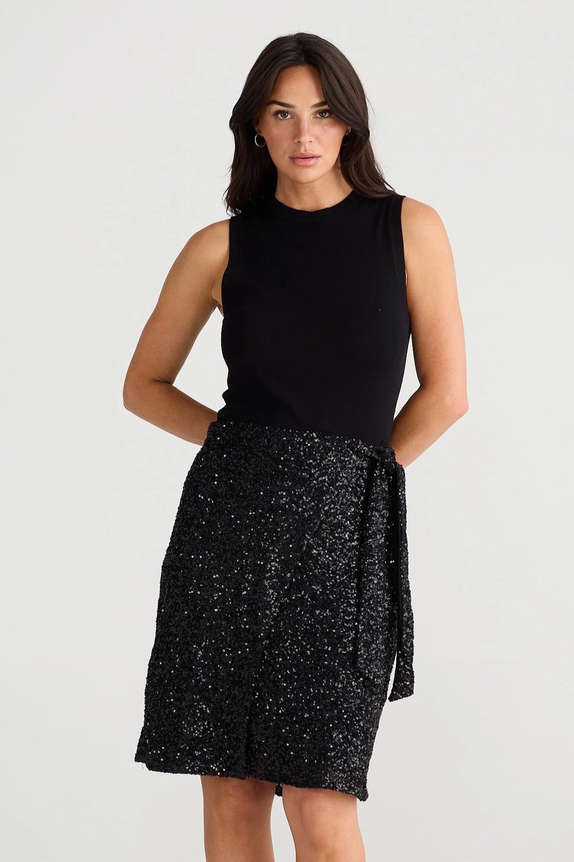 Mae Wrap Skirt - Black Sequin