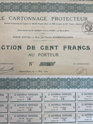 French vintage Ephemera 1929 Company shares