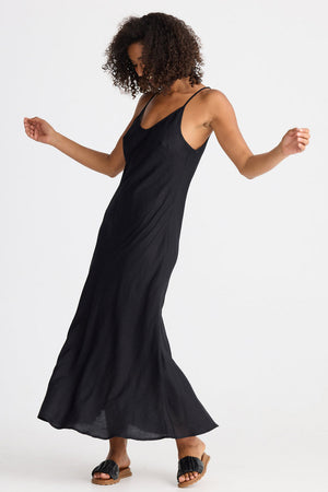 Coco Bias Dress - Black Linen Blend