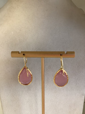 Semi Precious Gemstone Teardrop Earring - Pink