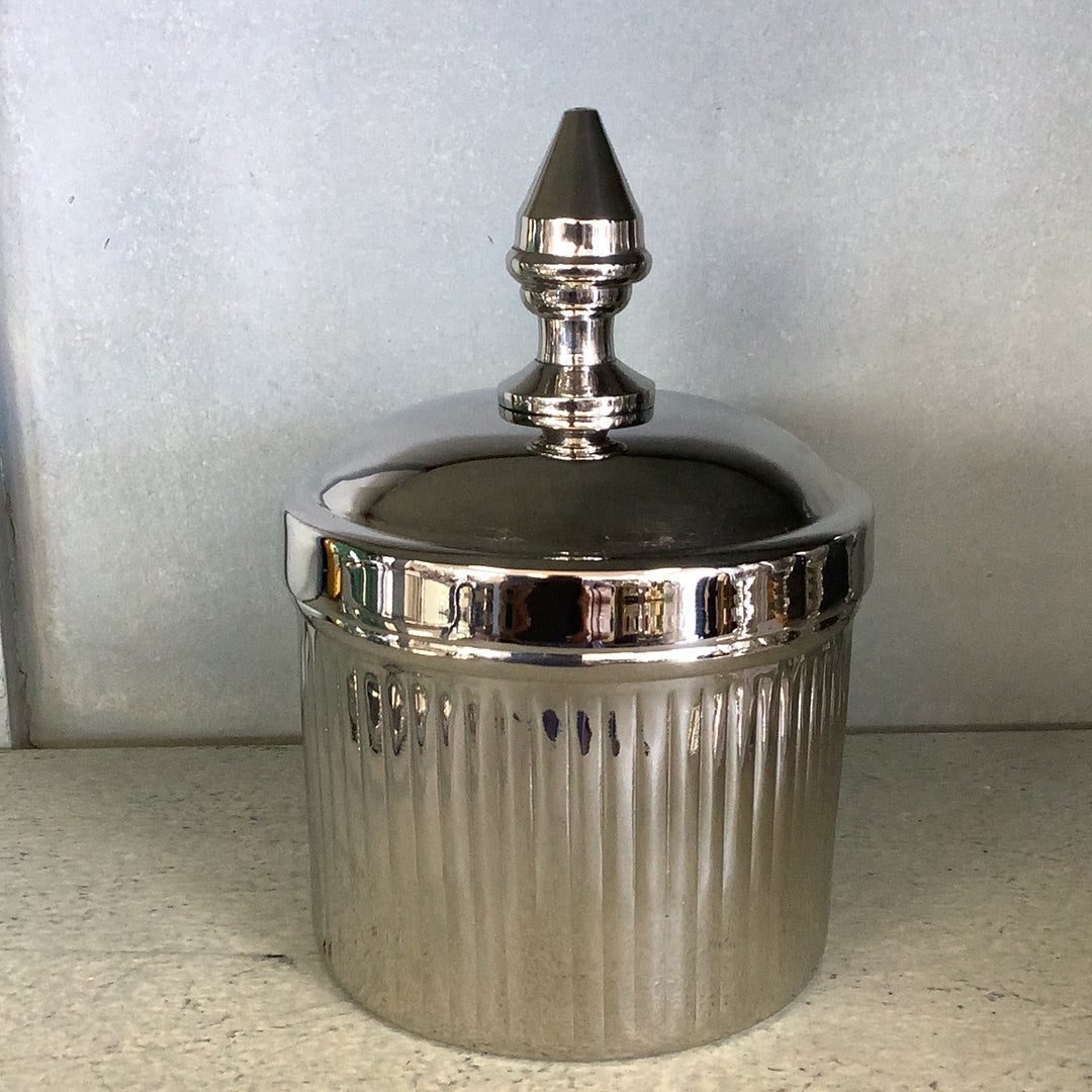 SILVER RIBBED WIDE CANISTER