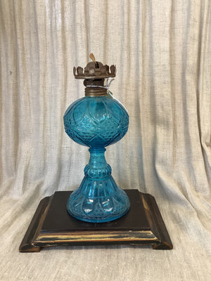 Antique Blue Glass Oil Lamp
