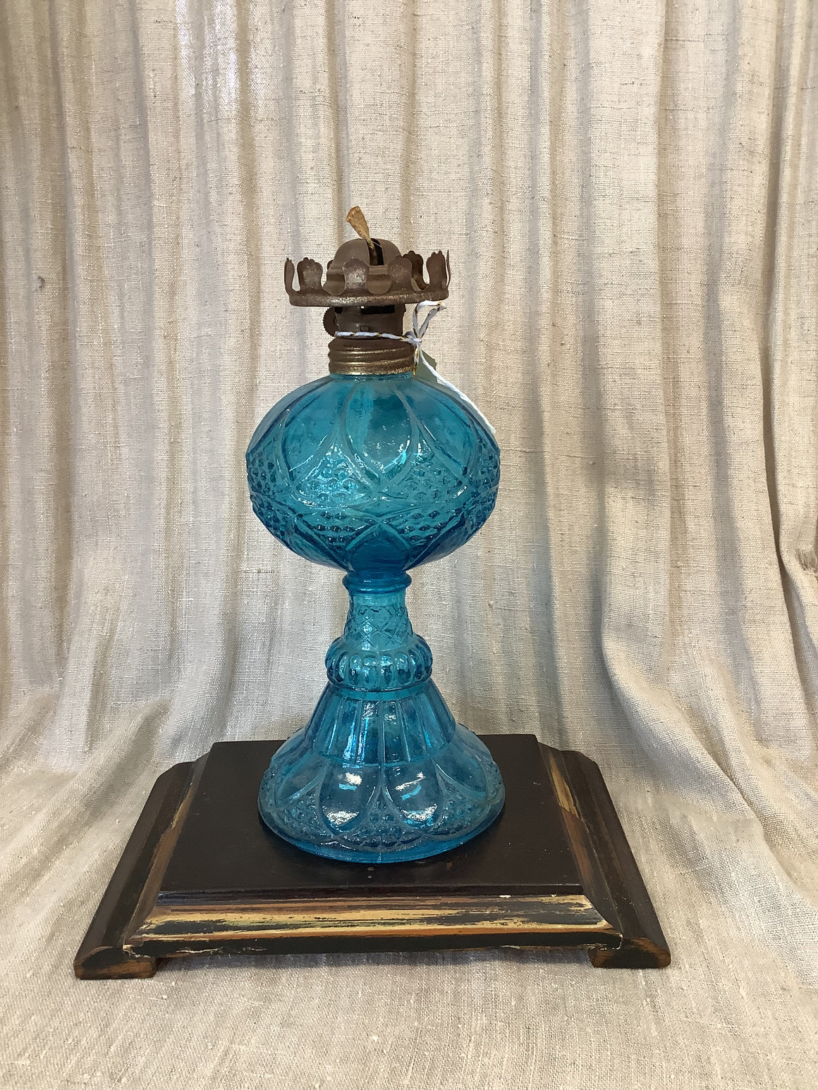 Antique Blue Glass Oil Lamp