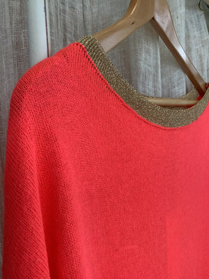 Lurex Knit Top - Coral/Beige