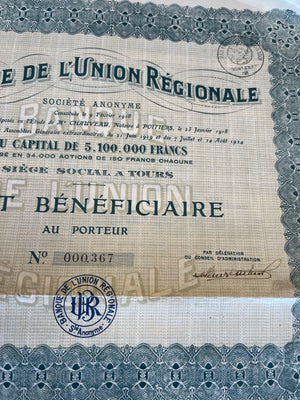 French Antique Ephemera 1919 Company shares