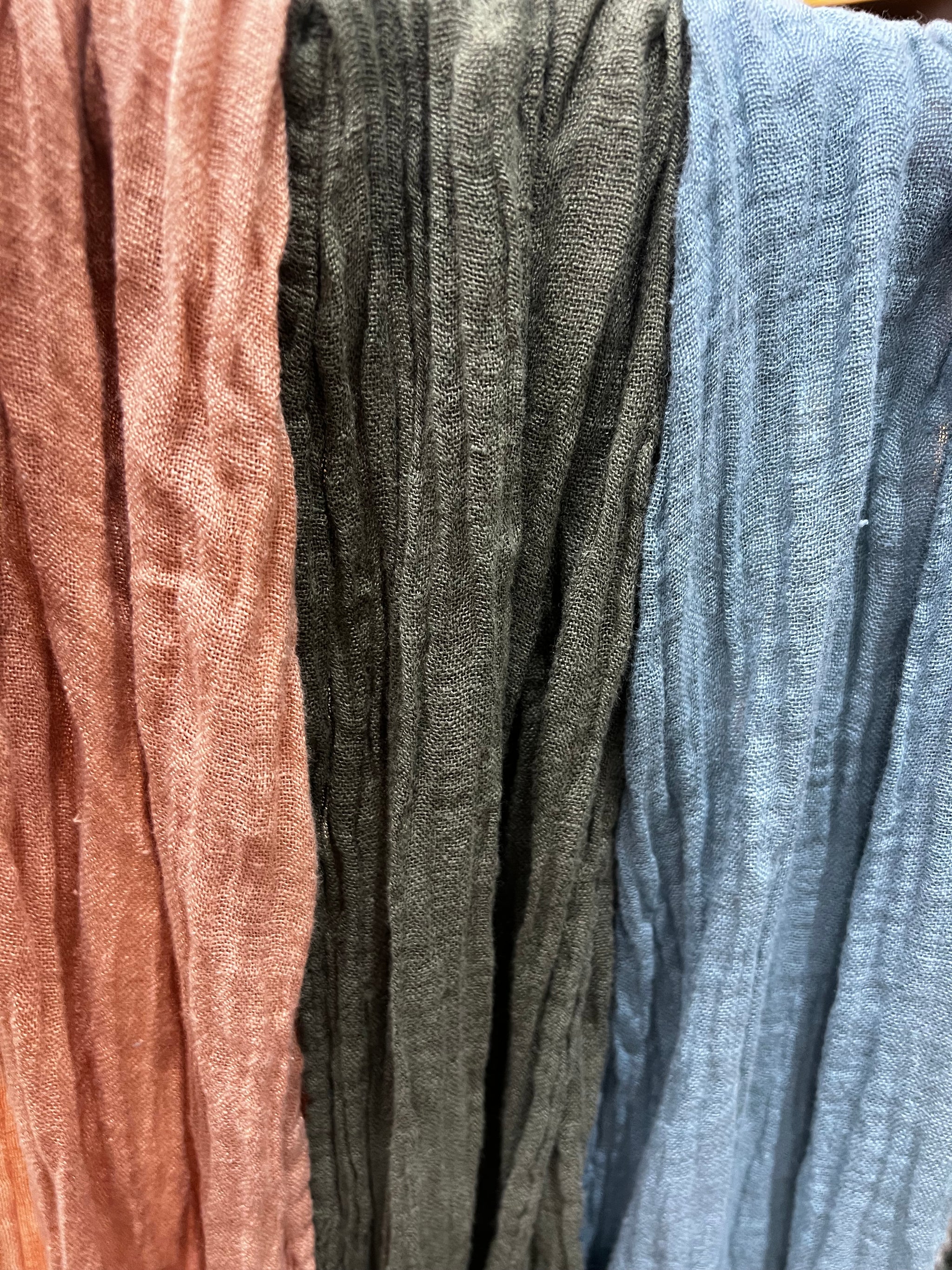 Victoire European Linen Scarf - Stonewashed Blue / Khaki / Ivory/Cinnamon