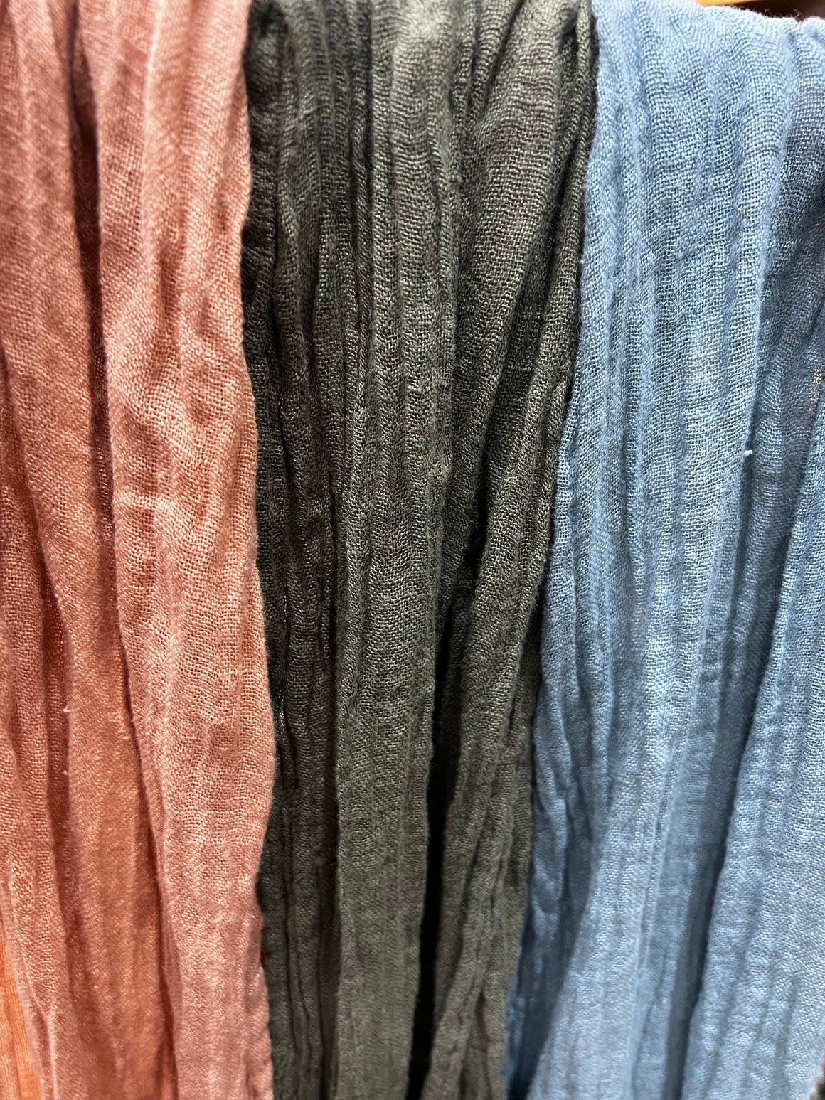 Victoire European Linen Scarf - Stonewashed Blue / Khaki / Ivory/Cinnamon