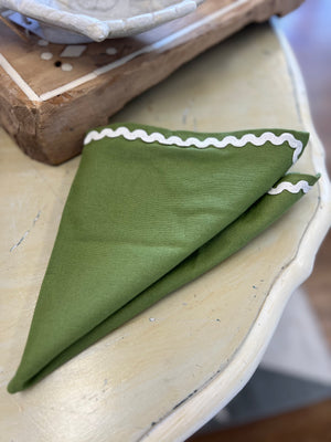 Orla Cotton Napkins Set 4 - Olive/Ivory