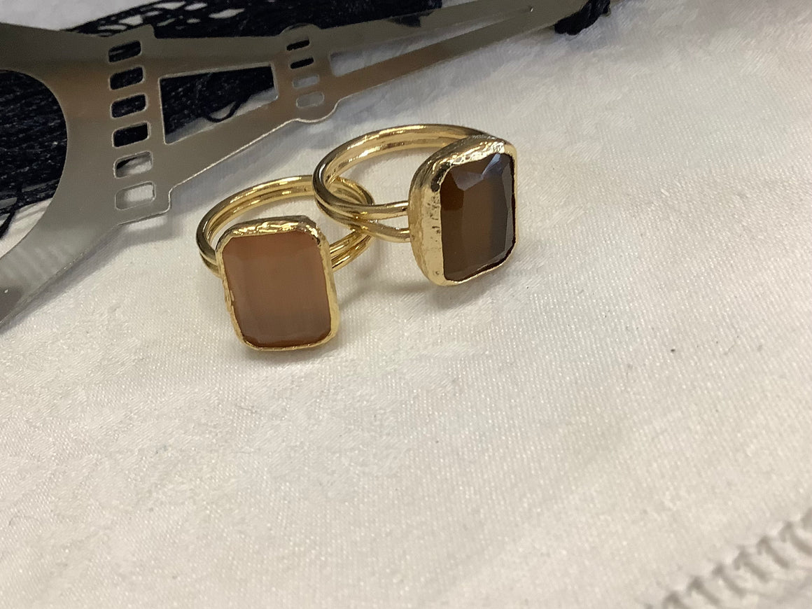 Semi Precious Rectangular Stone Gold Rings