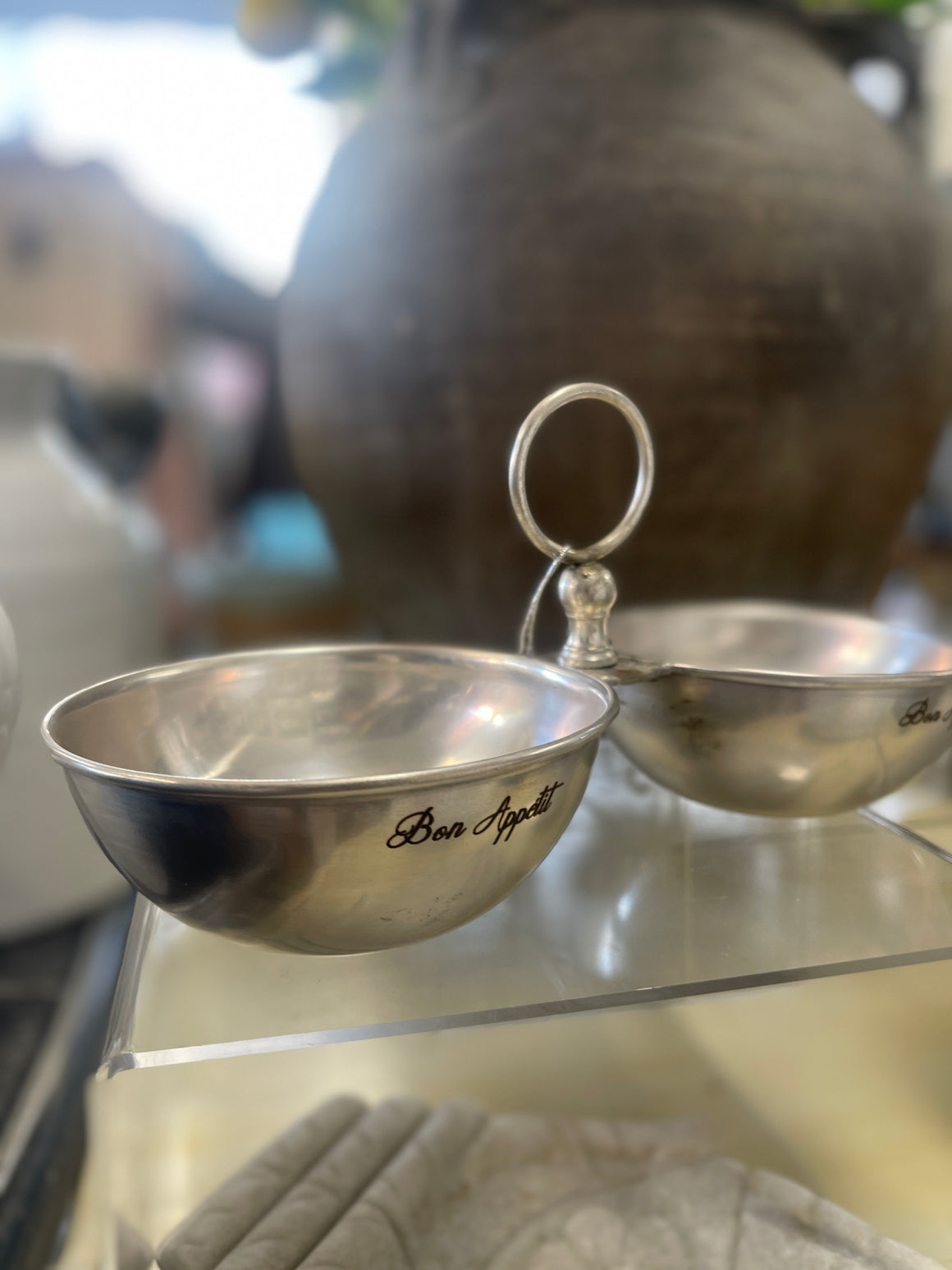 Silver serving twin bowls