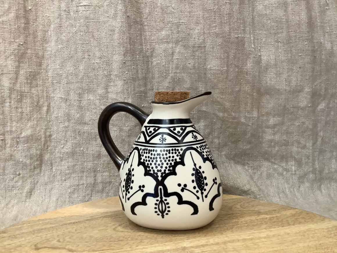 Ceramic Mini Jug with Cork Lid - Black/White