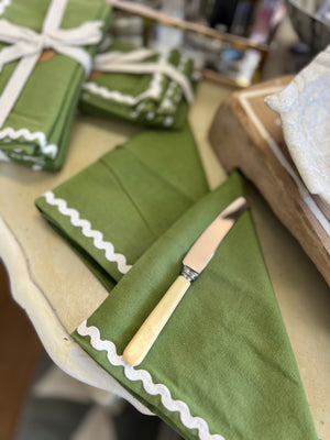 Orla Cotton Napkins Set 4 - Olive/Ivory