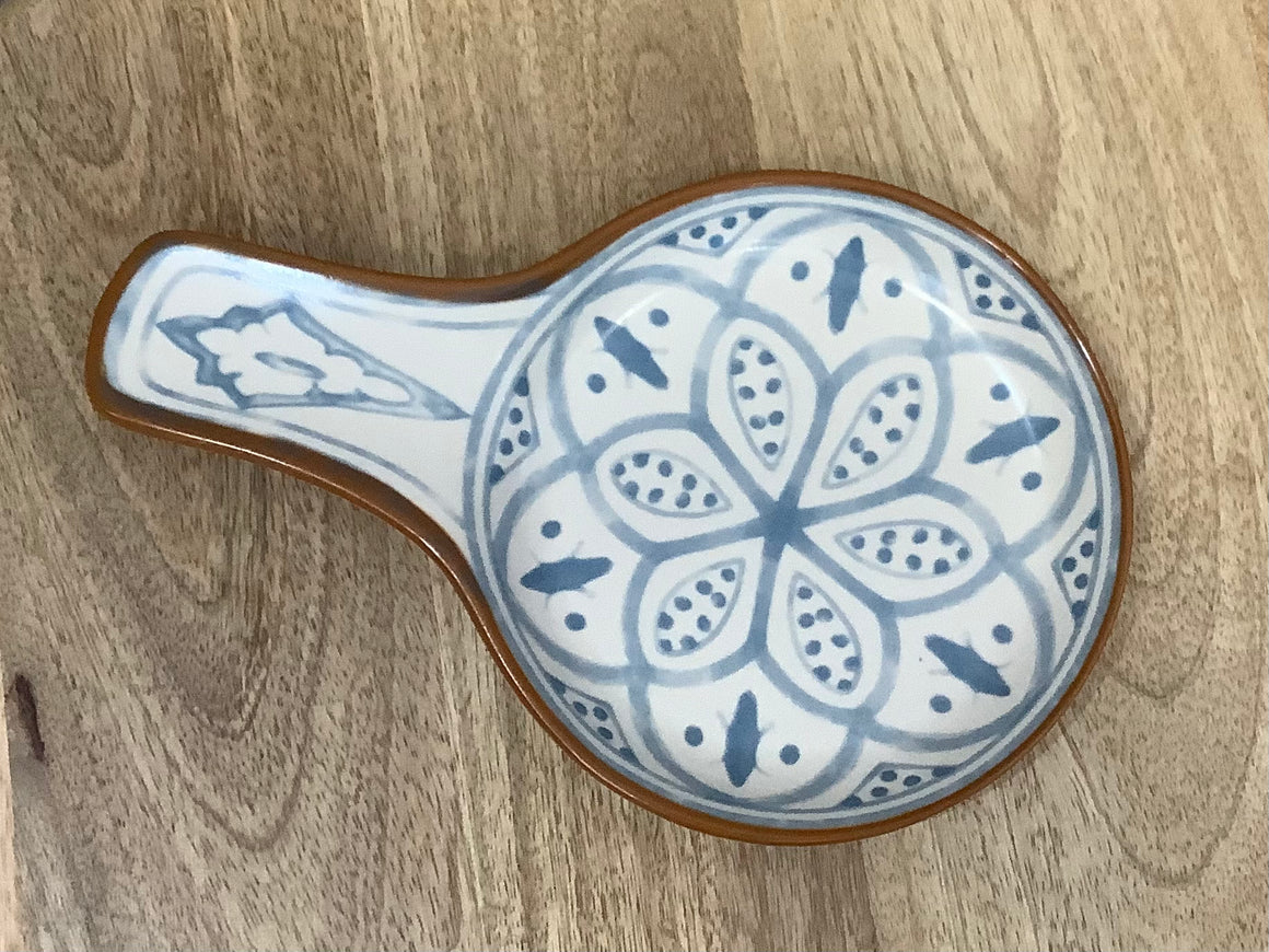 Ceramic Spoon Rest - Light Blue Floral Motif