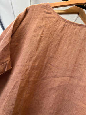 Cali Round Neck Linen Top - Nutmeg Brown