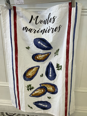 French Cotton Teatowel Coquillage Set 3